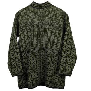 Vintage LECONTE Merino Wool Oversized dark abstract Crewneck Sweater SZ M Italy